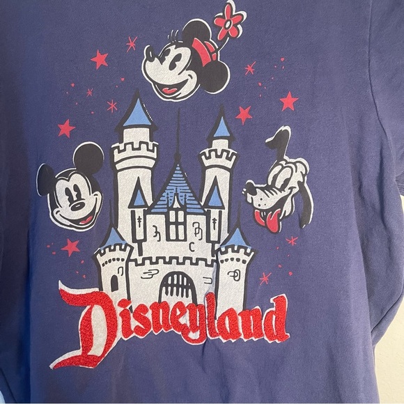 Disneyland Mickey Mouse Pluto Sweatshirt Womens Large Blue Short Sleeve - Picture 3 of 9